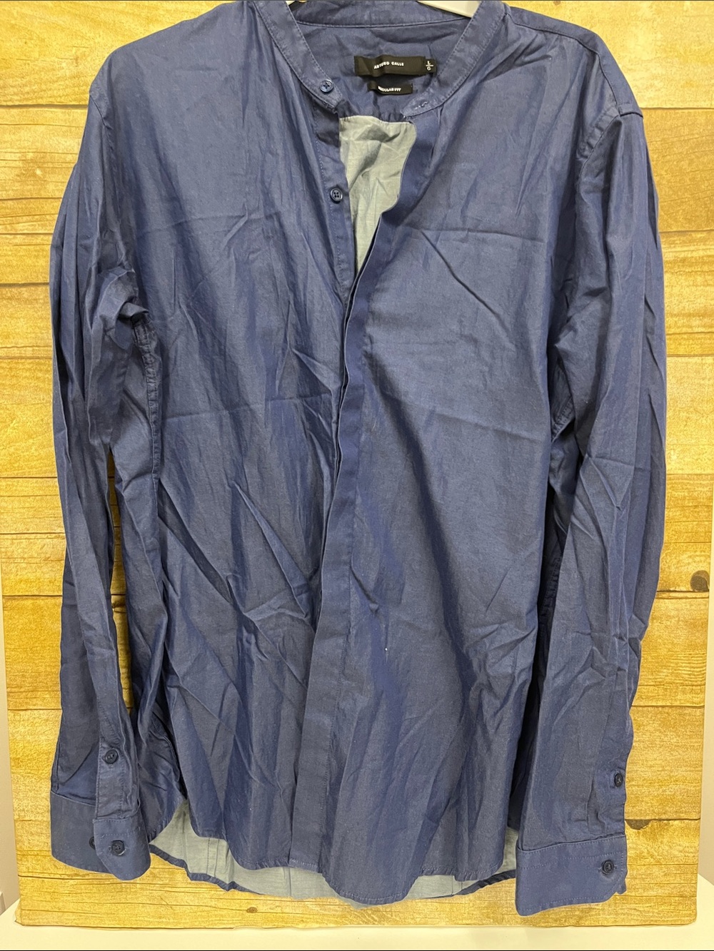 Arturo Calle Navy Mandarin-Collar Long-Sleeve Shirt size L